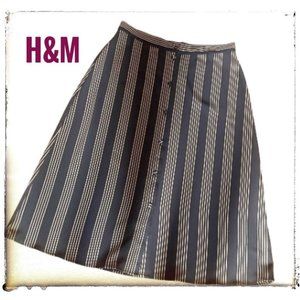 H&M Full Button Striped Midi Skirt Black Brown